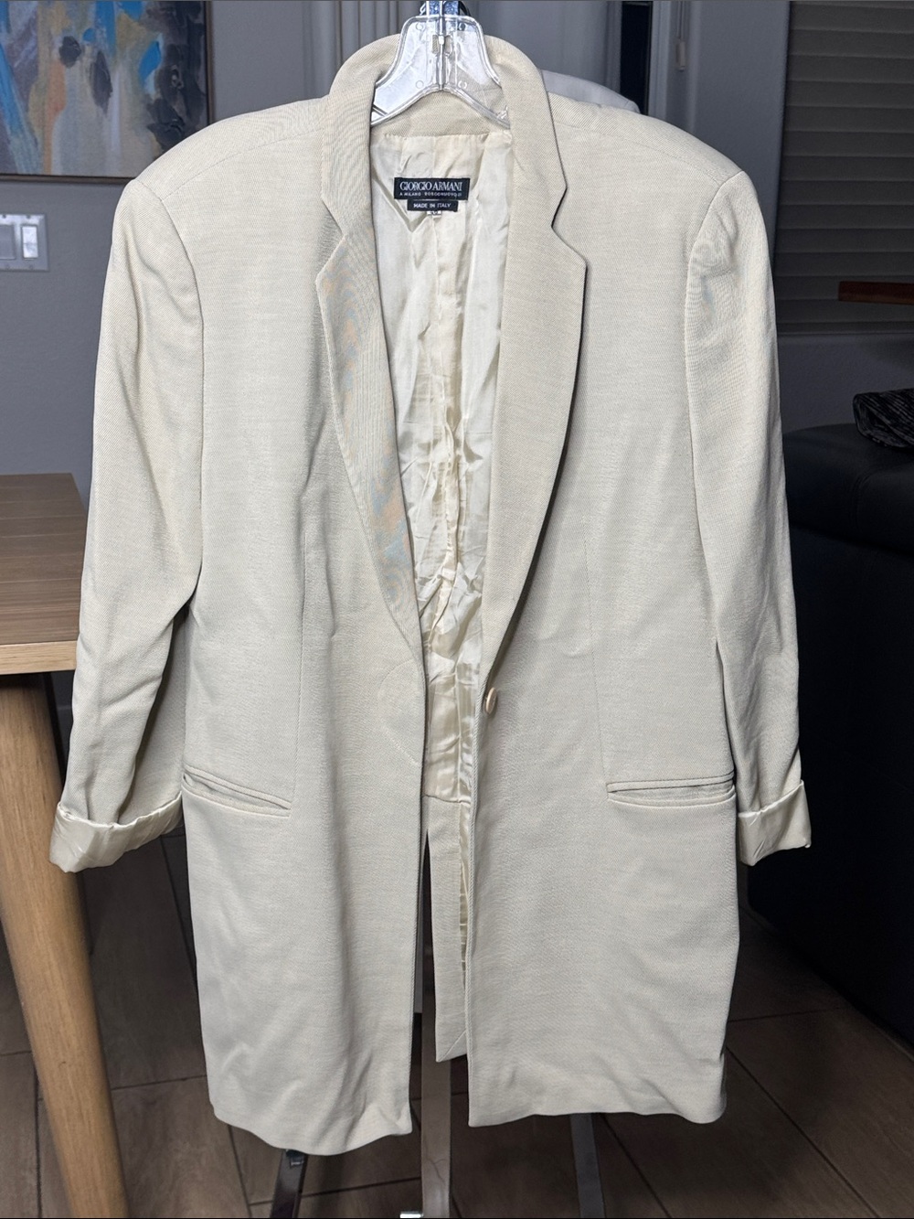 Vintage Giorgio Armani Borgonuovo 21 Ivory Longline Blazer Made Italy IT 46